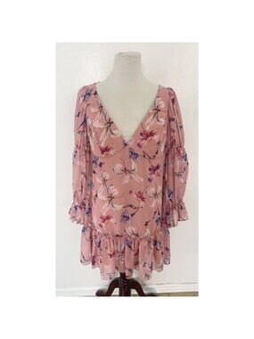 Mac Duggal Floral Butterfly Long Sleeve Dress Pink